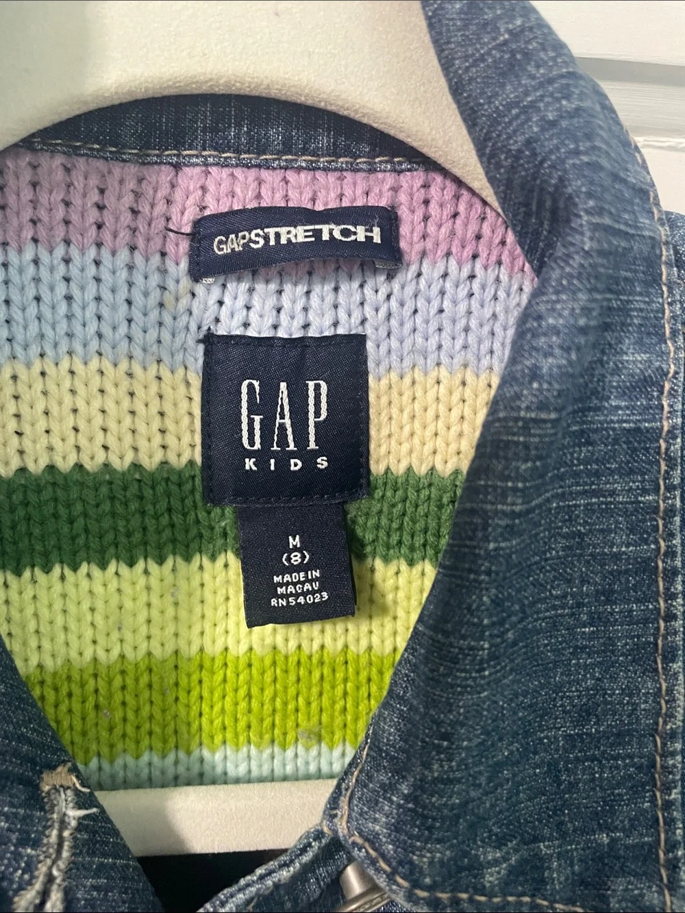 GAP Kids Medium Blue Denim Jacket with Multicolor Striped Liner